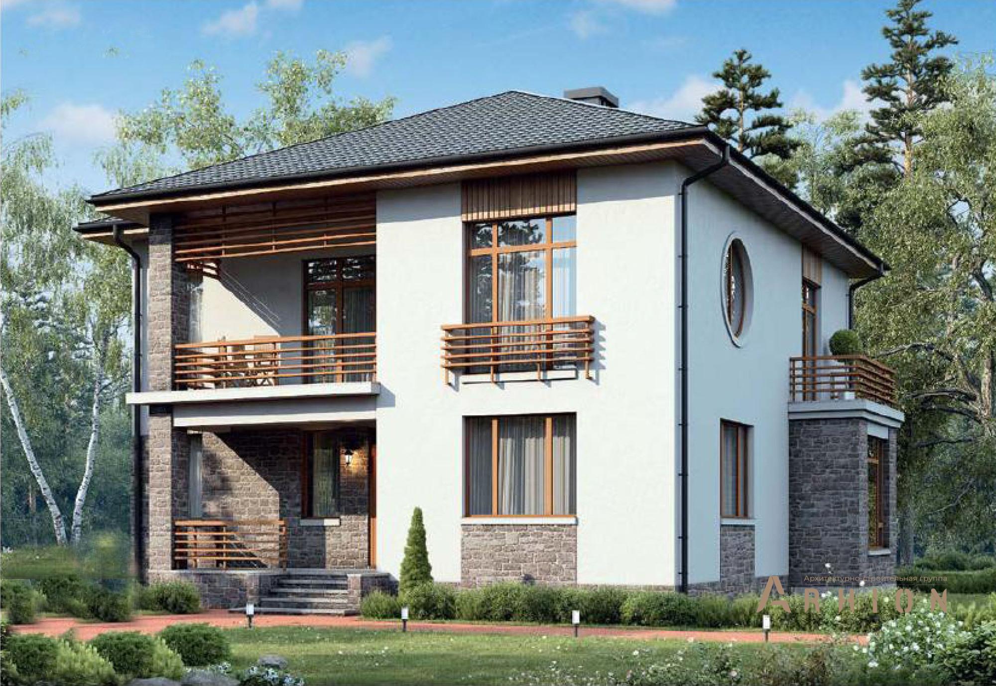 1. Проект двухэтажного дома в современном стиле с четырехскатной, 56-52, площадью - 192 кв c терассой, балконом