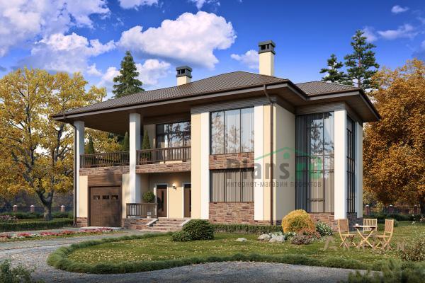 1. Проект двухэтажного дома в современном стиле с четырехскатной, 57-61, площадью - 214 кв c терассой, гаражом, вторым светом