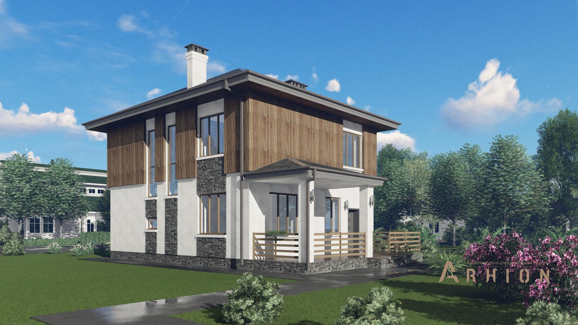 2. Проект двухэтажного дома в современном стиле с четырехскатной, 57-80, площадью - 134 кв c сауной, терассой, балконом