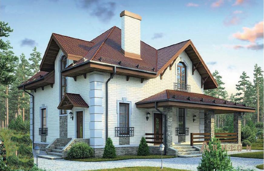 1. Проект одноэтажного дома в современном стиле с многоскатной кровлей, 58-37, площадью - 159 кв c мансардой, терассой