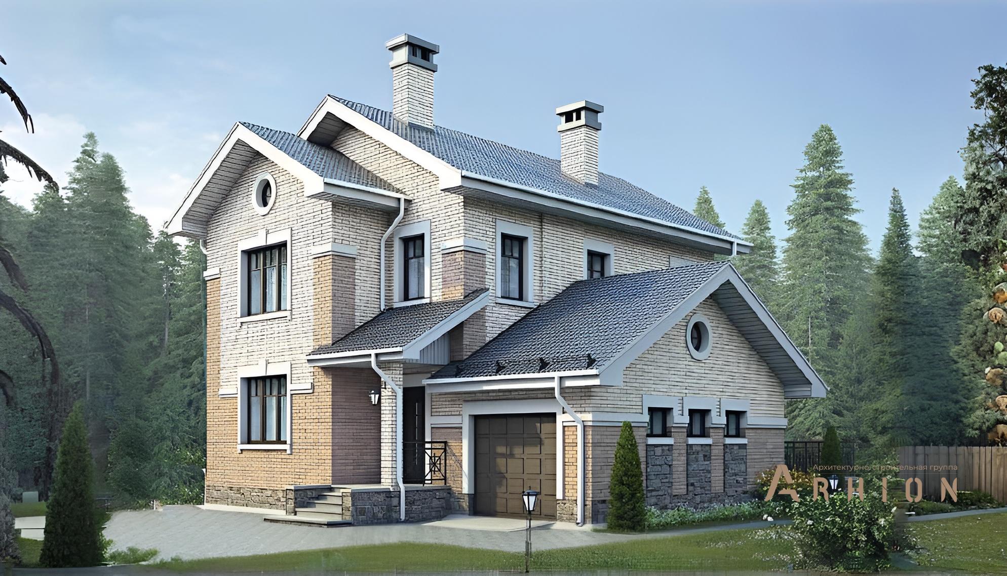 1. Проект двухэтажного дома в американском стиле с двускатной кровлей, 58-45, площадью - 149 кв c терассой, гаражом