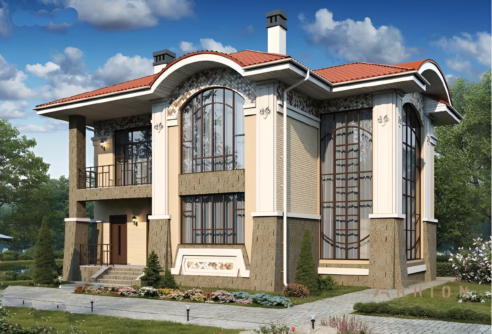 1. Проект двухэтажного дома в стиле модерн с четырехскатной, 59-30, площадью - 213 кв c терассой, балконом, вторым светом