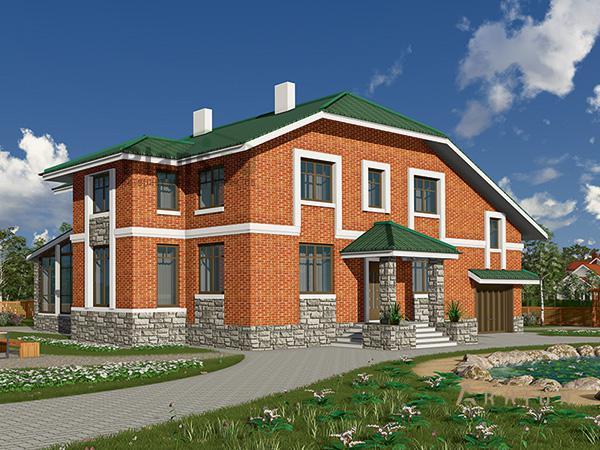 1. Проект одноэтажного дома в европейском стиле с двускатной кровлей, 59-55, площадью - 284 кв c мансардой, сауной, терассой, бассейном, эркером