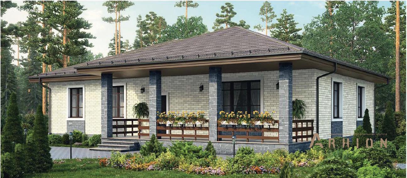 1. Проект одноэтажного дома в современном стиле с четырехскатной, 59-95, площадью - 126 кв c терассой