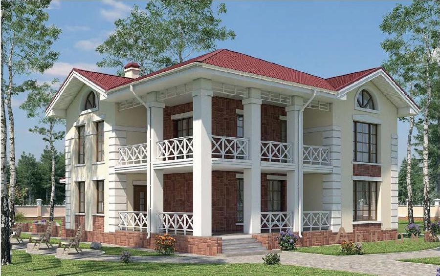 1. Проект двухэтажного дома в современном классическом стиле с четырехскатной, 60-13, площадью - 192 кв c терассой, балконом