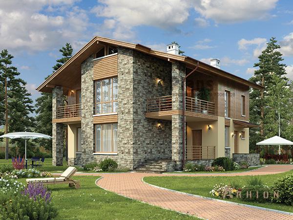 1. Проект двухэтажного дома в европейском стиле с двускатной кровлей, 60-16, площадью - 164 кв c мансардой, терассой, балконом