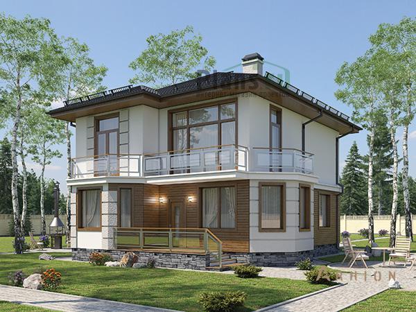 1. Проект двухэтажного дома в европейском стиле с четырехскатной, 60-35, площадью - 174 кв c балконом, эркером