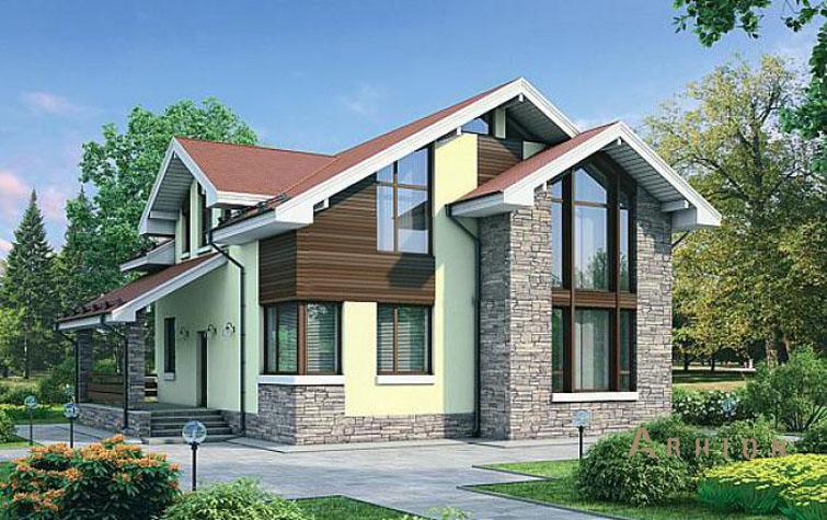 1. Проект одноэтажного дома в современном стиле с двускатной кровлей, 61-43, площадью - 143 кв c мансардой, терассой, вторым светом