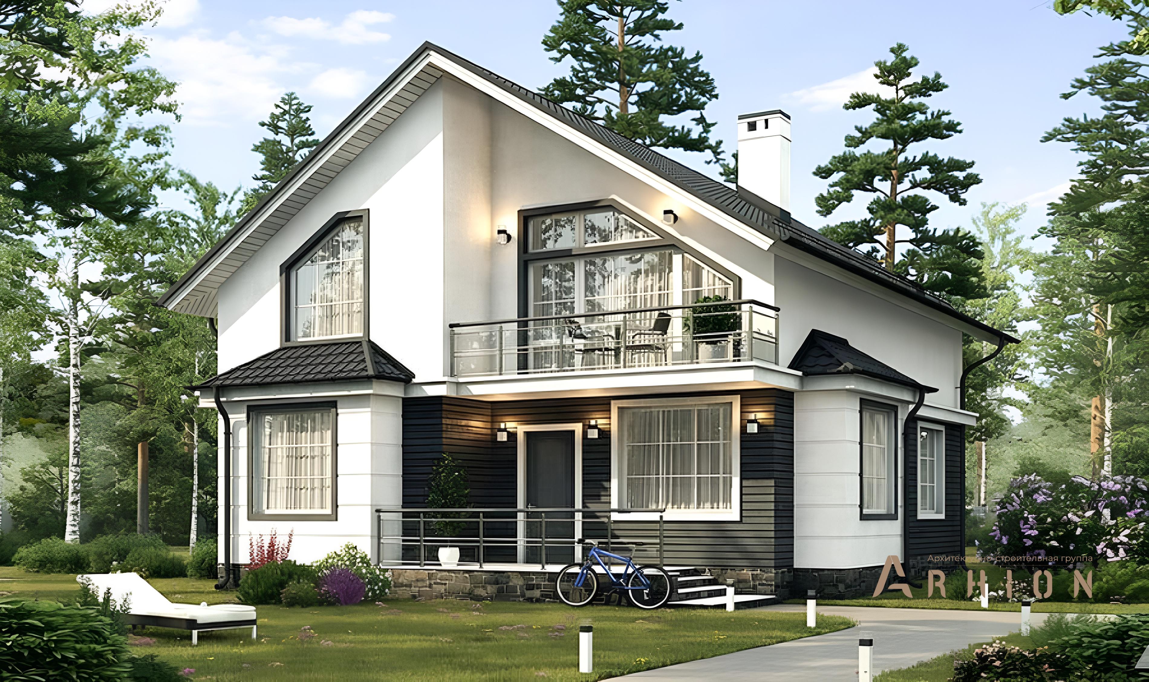 1. Проект одноэтажного дома в альпийском стиле с двускатной кровлей, 61-87, площадью - 146 кв c мансардой