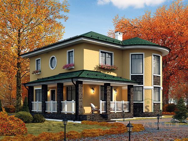 1. Проект двухэтажного дома в современном стиле с плоской кровлей , 61-96, площадью - 168 кв c терассой, эркером