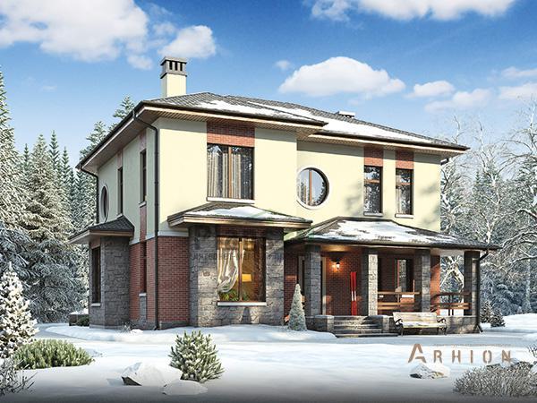 1. Проект двухэтажного дома в современном стиле с четырехскатной, 61-98, площадью - 173 кв c терассой, балконом