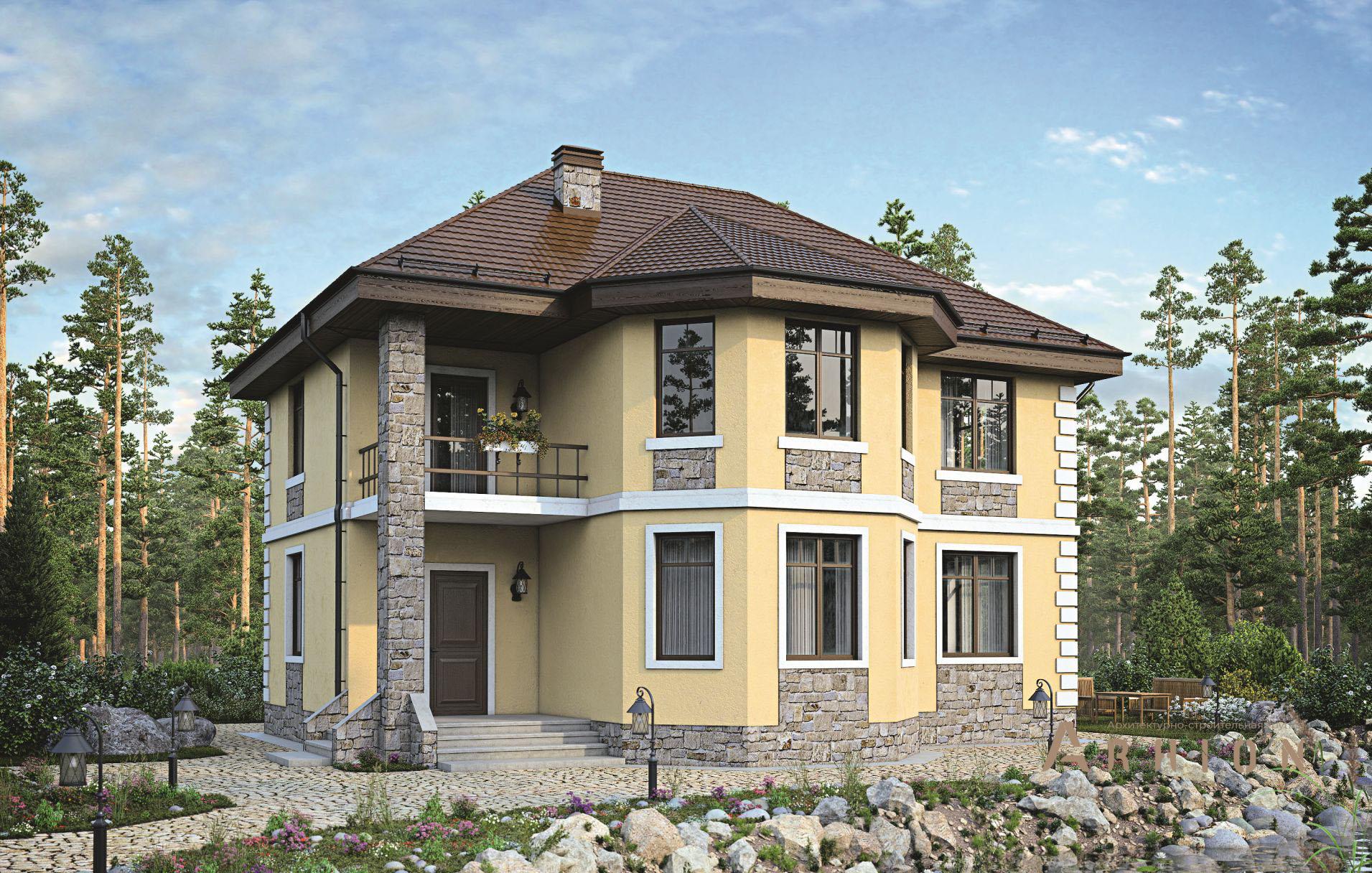 1. Проект двухэтажного дома в современном стиле с четырехскатной, 63-06, площадью - 178 кв c эркером