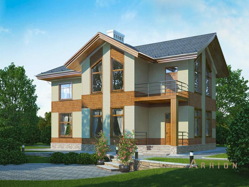 1. Проект двухэтажного дома в современном стиле с плоской кровлей , 71-94, площадью - 170 кв c балконом, гаражом