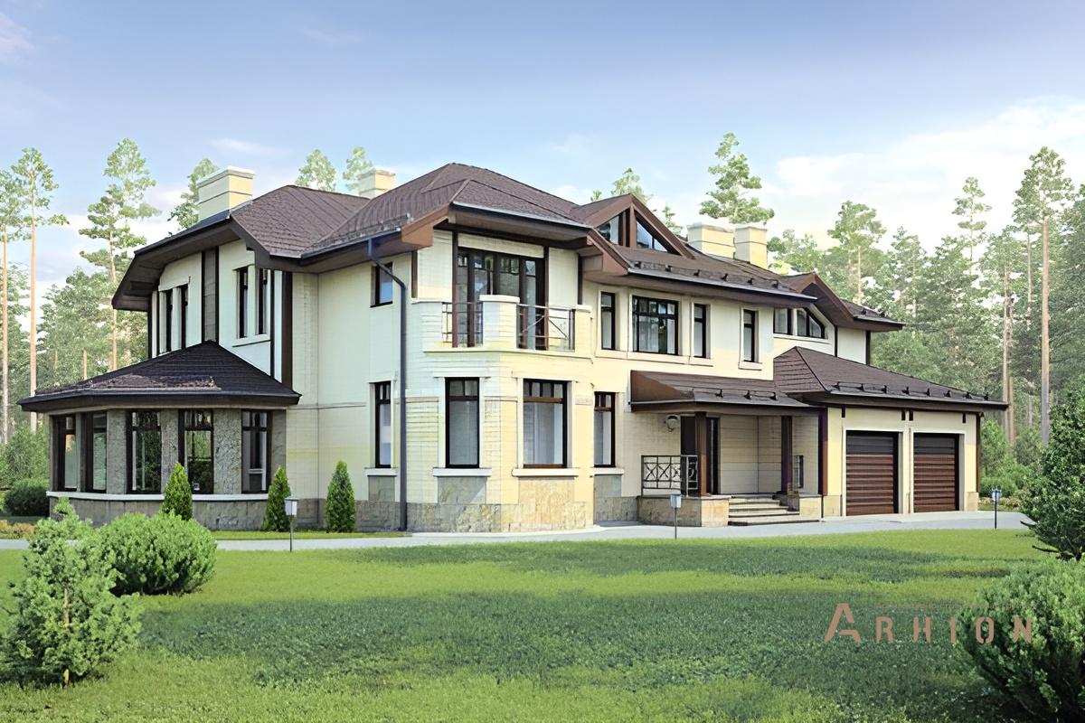 1. Проект двухэтажного дома в европейском стиле с многоскатной кровлей, 72-73, площадью - 468 кв c сауной, терассой, балконом, гаражом, бассейном, эркером