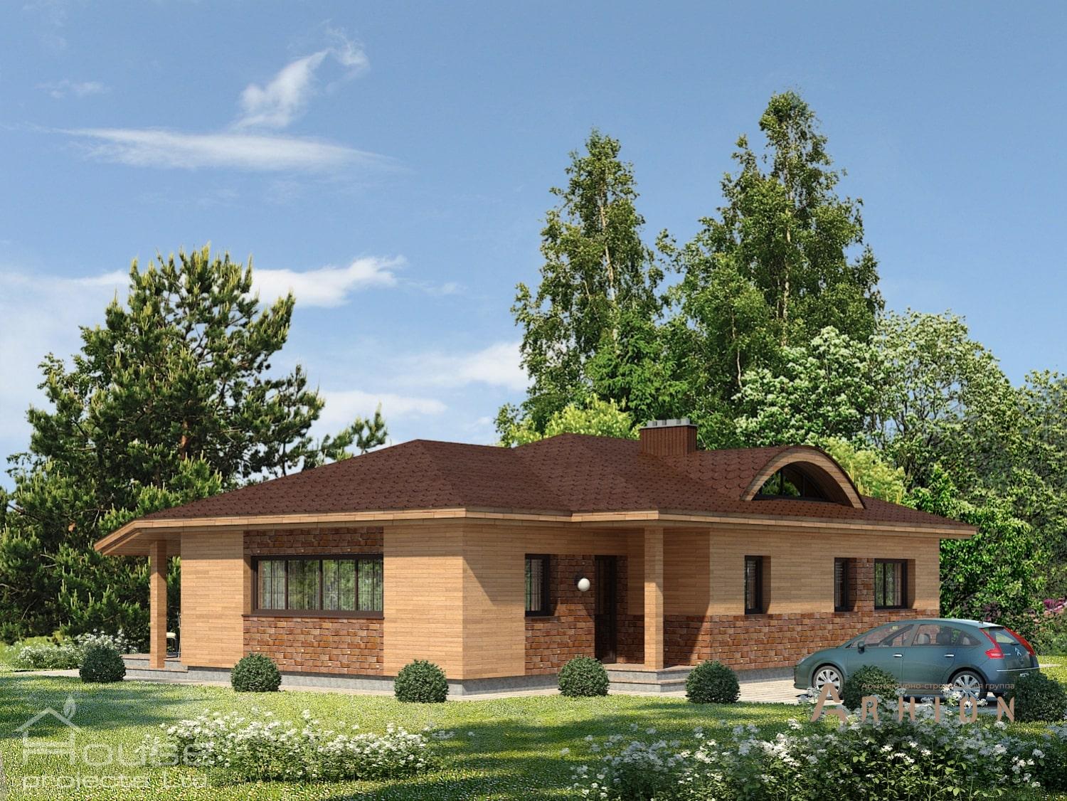 2. Проект одноэтажного дома в европейском стиле с плоской кровлей , 91-134, площадью - 158 кв c терассой