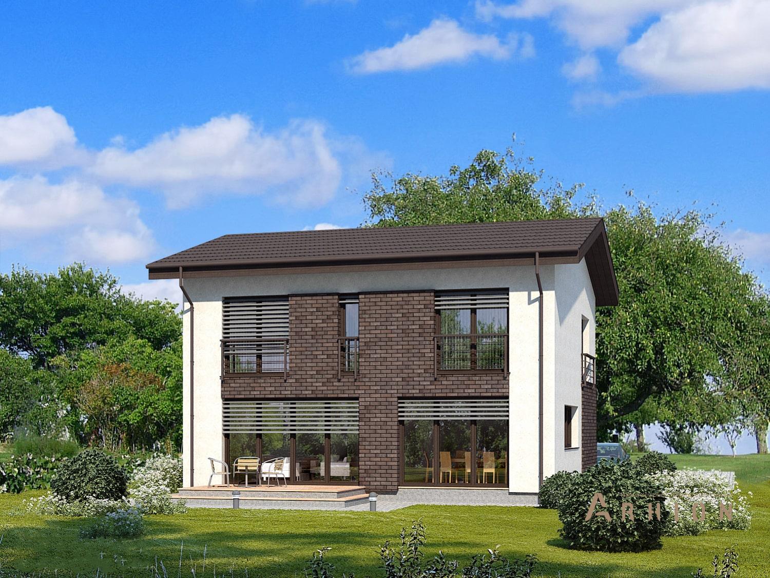 1. Проект двухэтажного дома в современном стиле с двускатной кровлей, 96-147, площадью - 146 кв