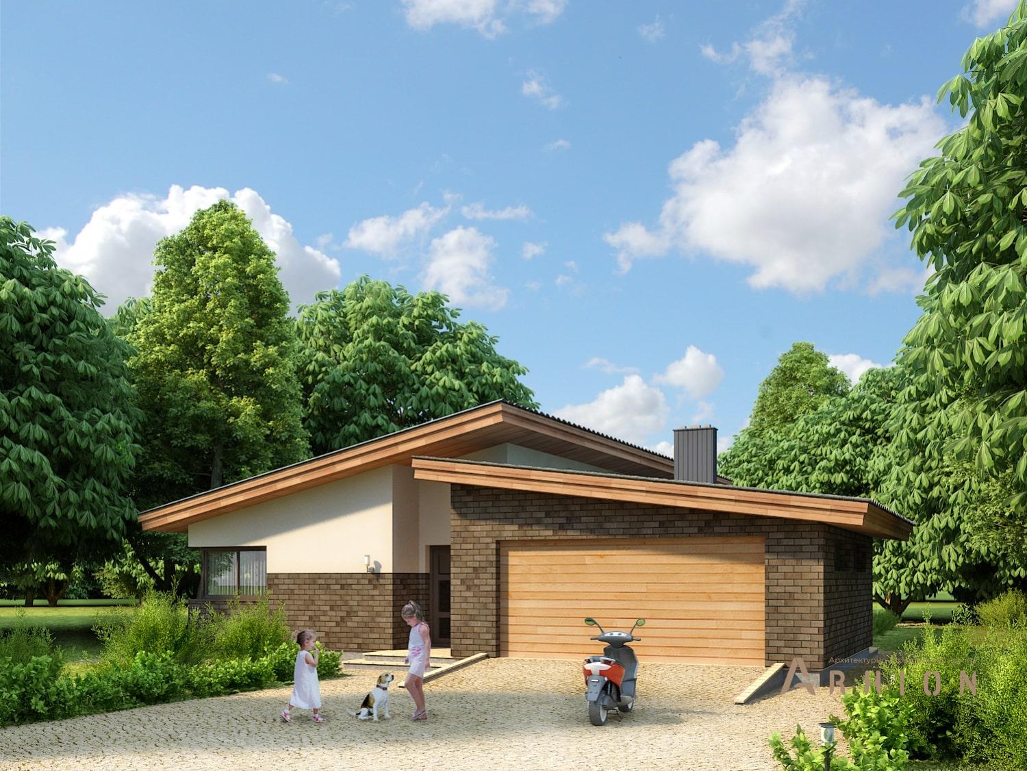 2. Проект одноэтажного дома в скандинавском стиле с односкатной кровлей, 96-178, площадью - 175 кв c терассой, гаражом