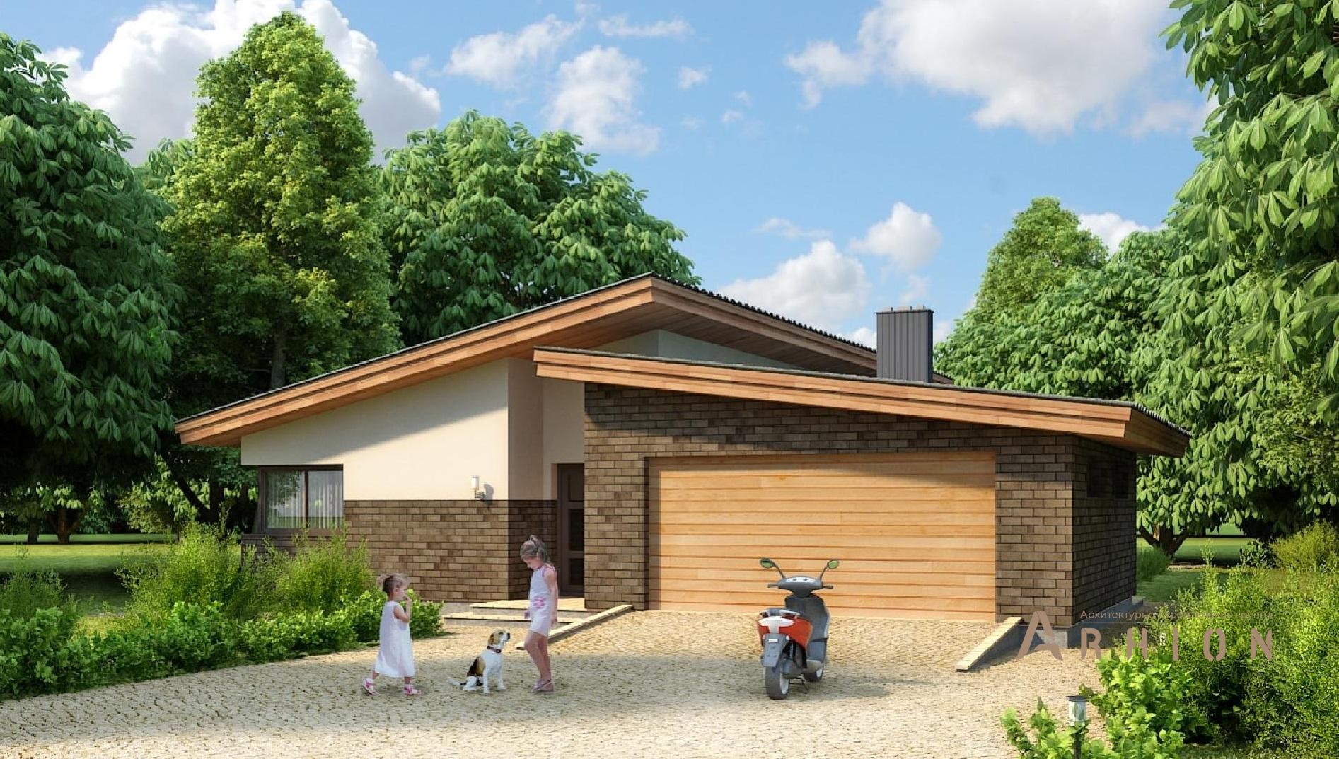 1. Проект одноэтажного дома в скандинавском стиле с односкатной кровлей, 96-178, площадью - 175 кв c терассой, гаражом