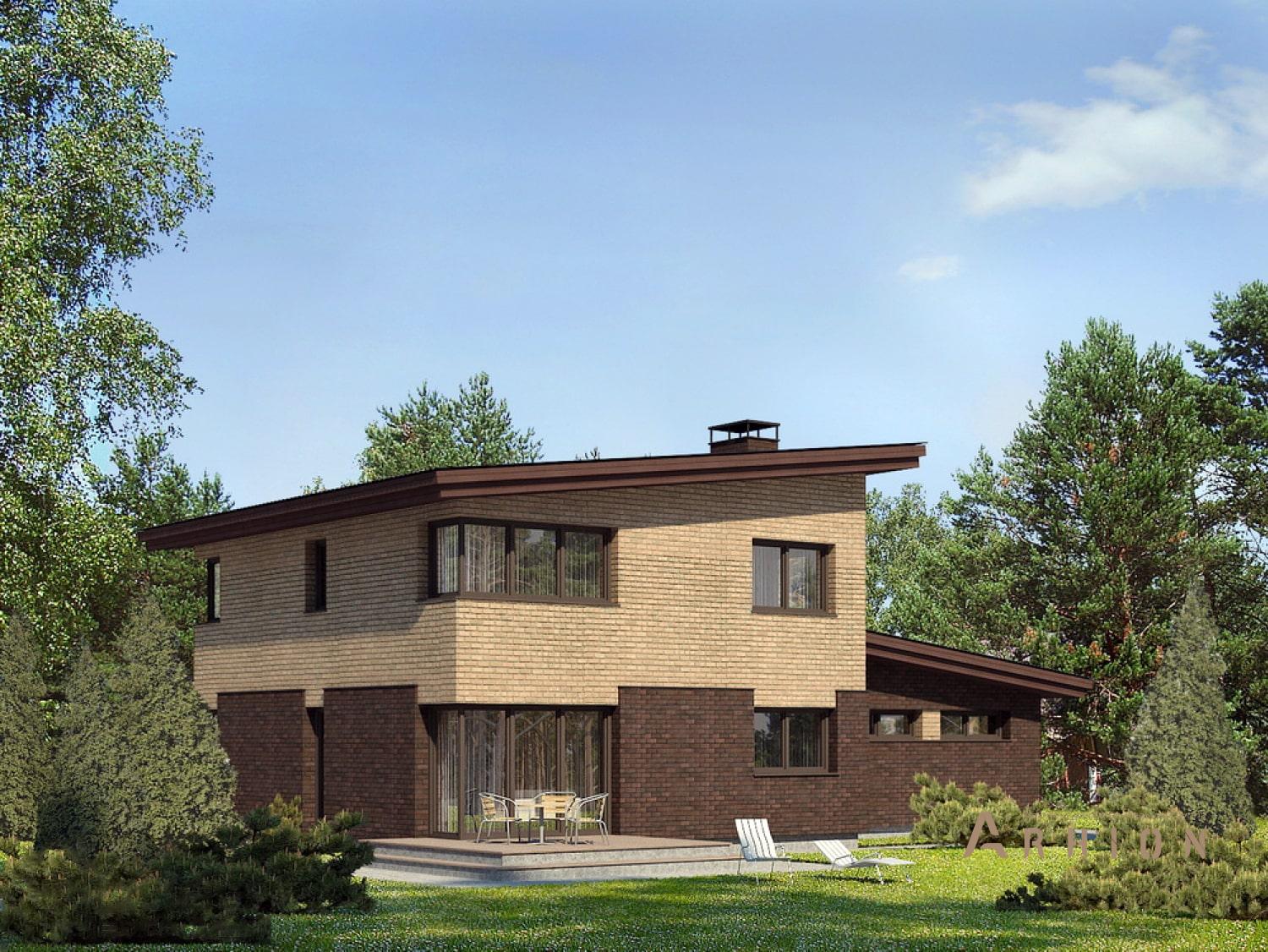 2. Проект двухэтажного дома в скандинавском стиле с односкатной кровлей, 96-186, площадью - 184 кв c гаражом