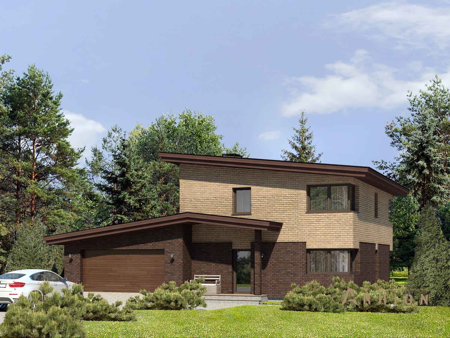 1. Проект двухэтажного дома в скандинавском стиле с односкатной кровлей, 96-186, площадью - 184 кв c гаражом