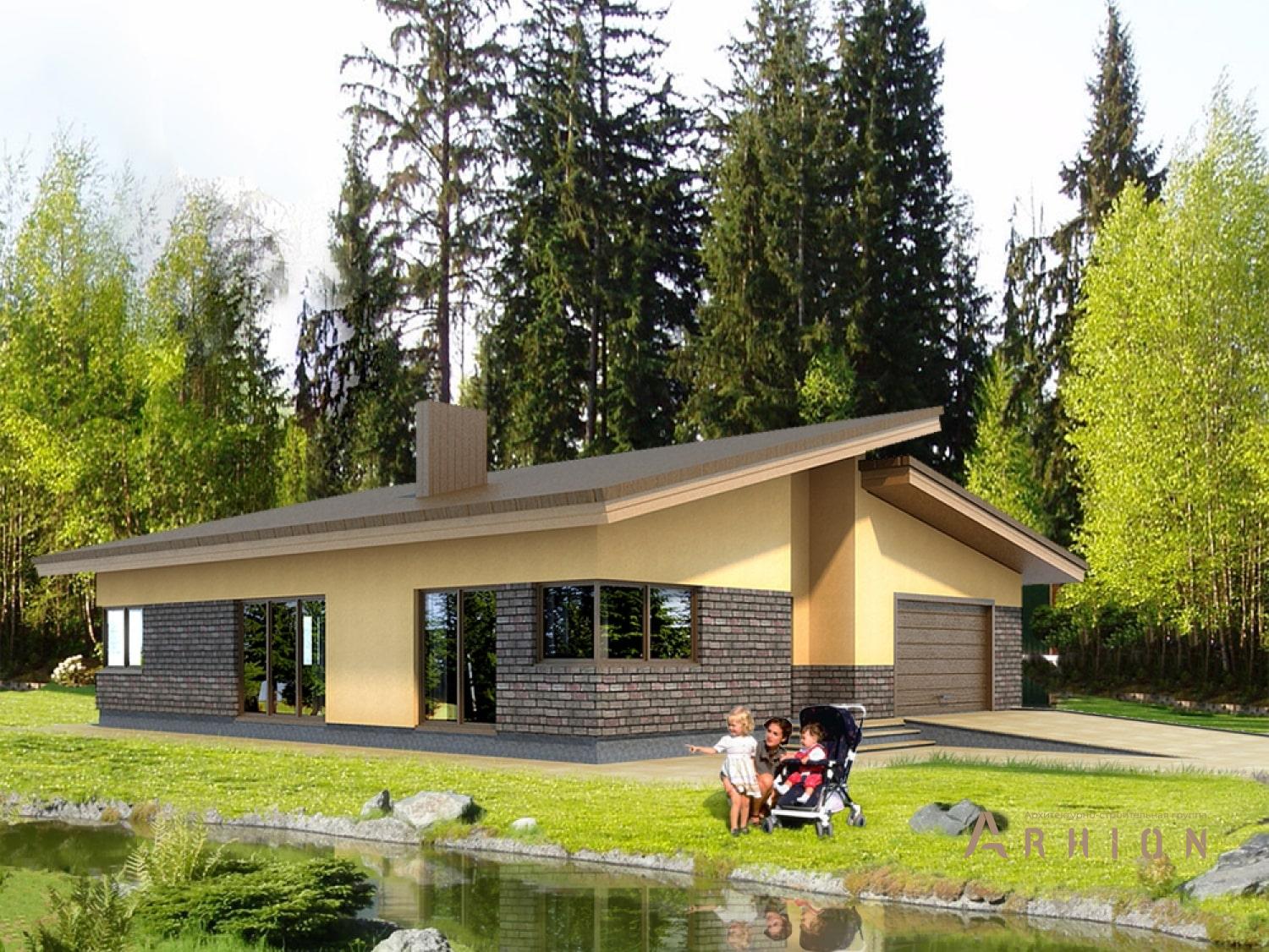 1. Проект одноэтажного дома в скандинавском стиле с плоской кровлей , 97-171, площадью - 170 кв c гаражом