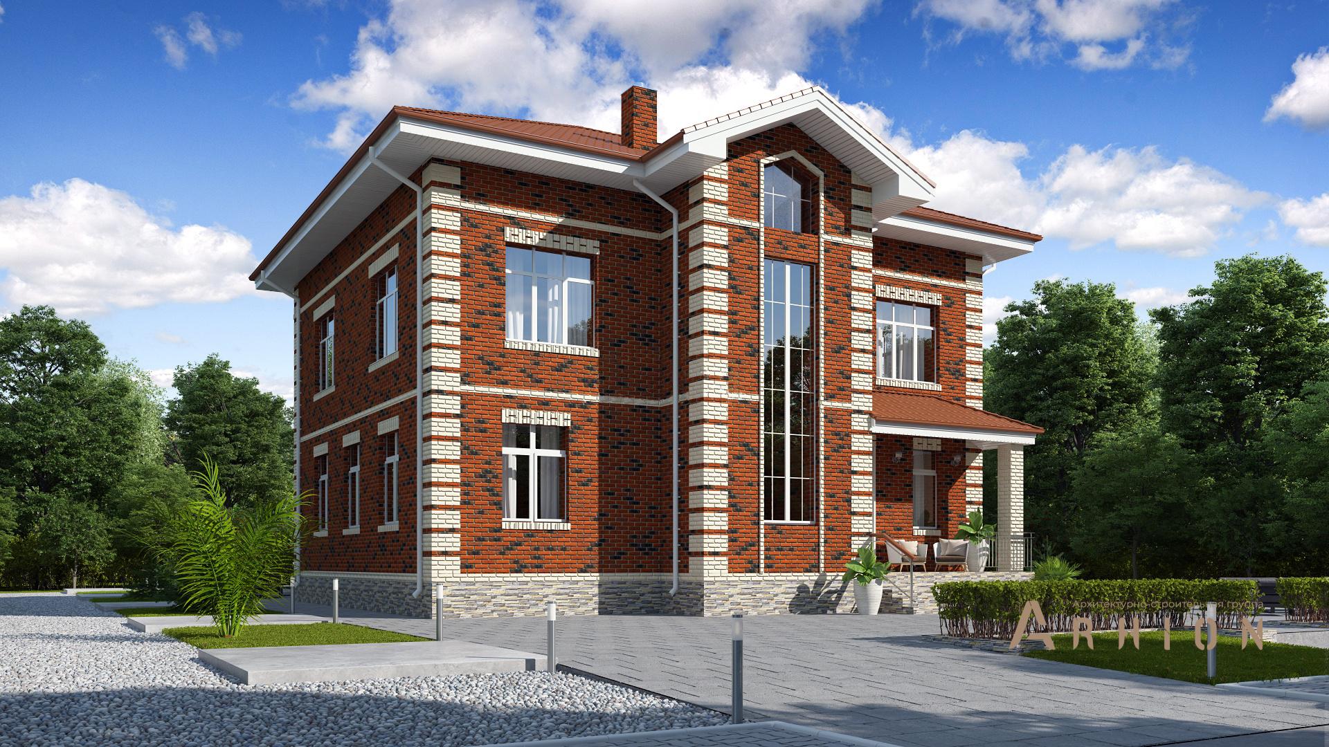 1. Проект двухэтажного дома в современном классическом стиле с плоской кровлей , ac-11-36, площадью - 323 кв c мансардой