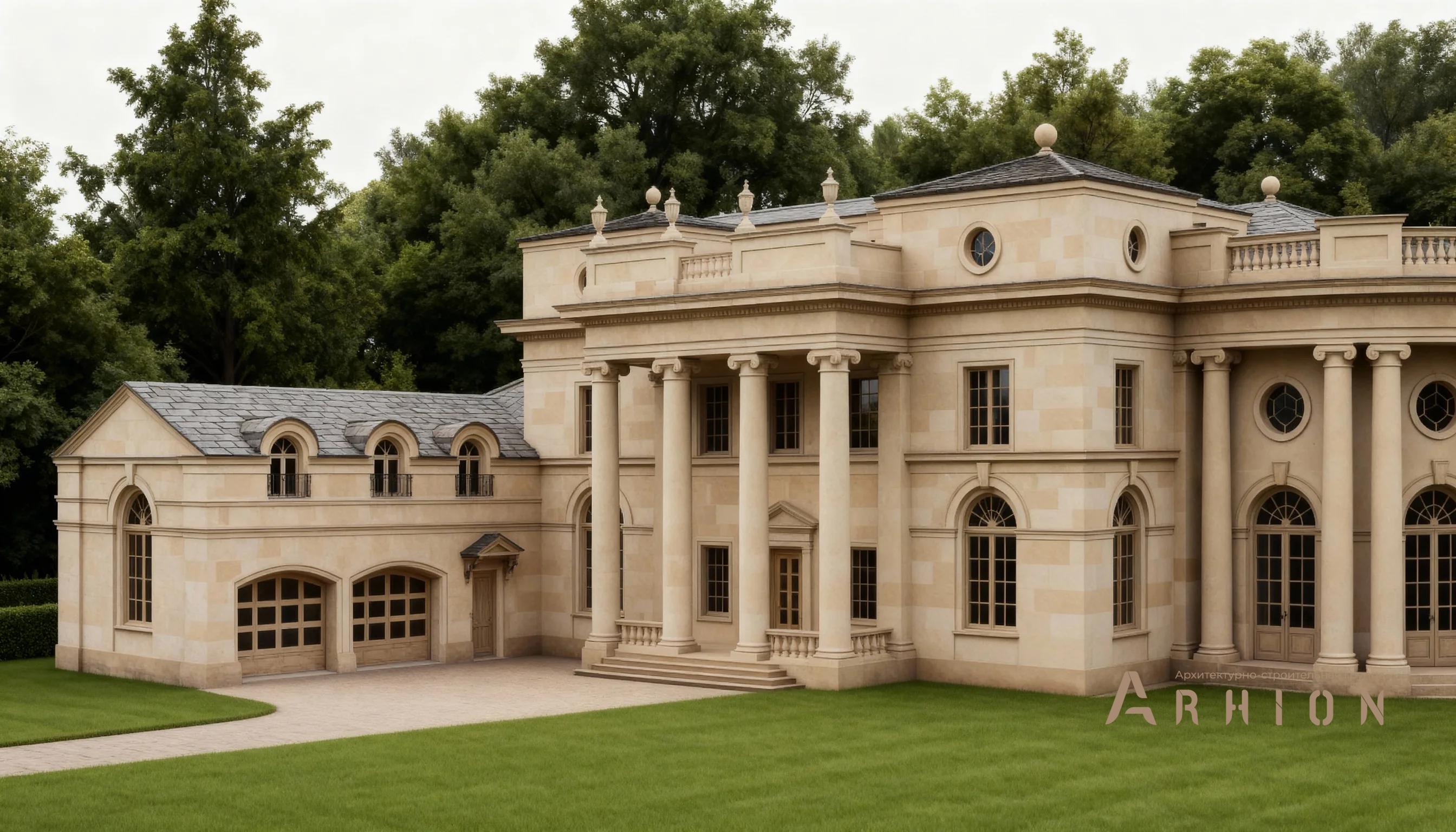 3. Проект двухэтажного дома в классическом стиле с многоскатной кровлей, AM-11, площадью - 1125 кв c мансардой, сауной, терассой, балконом, гаражом, бассейном, эркером, вторым светом