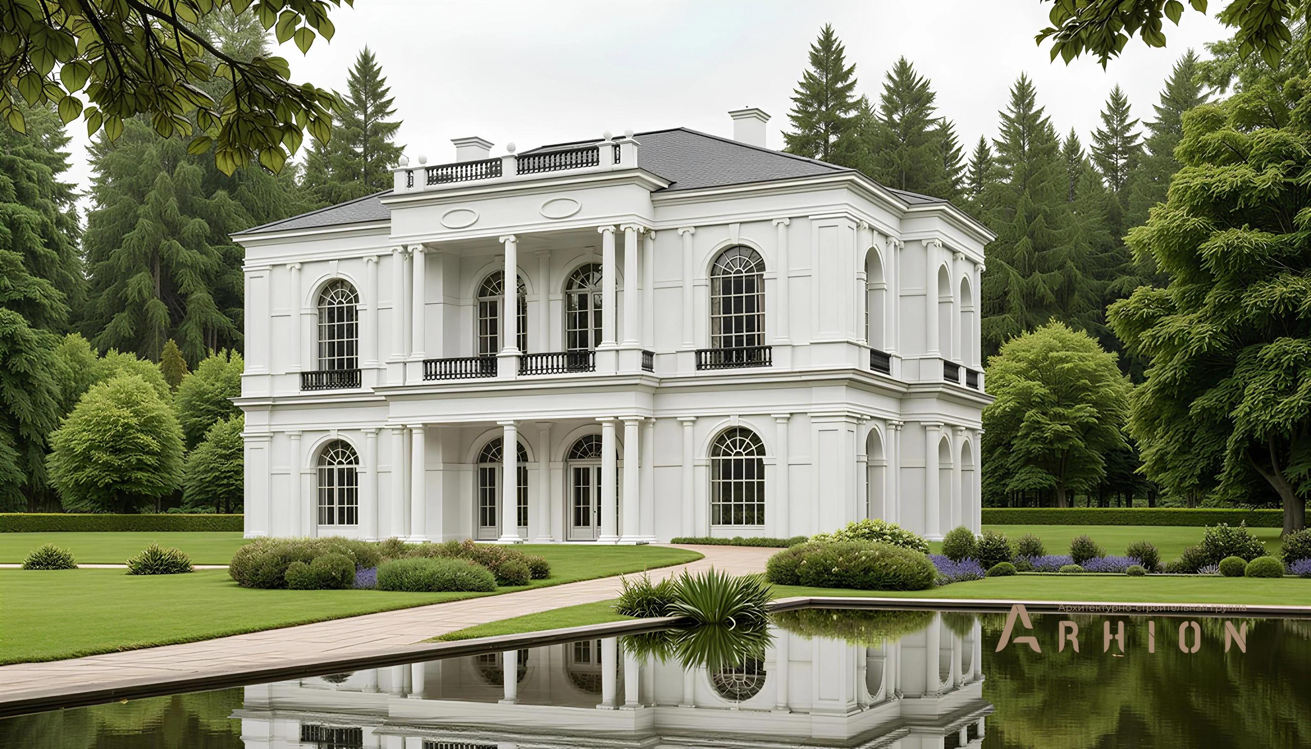 1. Проект двухэтажного дома в классическом стиле с многоскатной кровлей, AM-15, площадью - 530 кв c терассой, балконом, гаражом, вторым светом