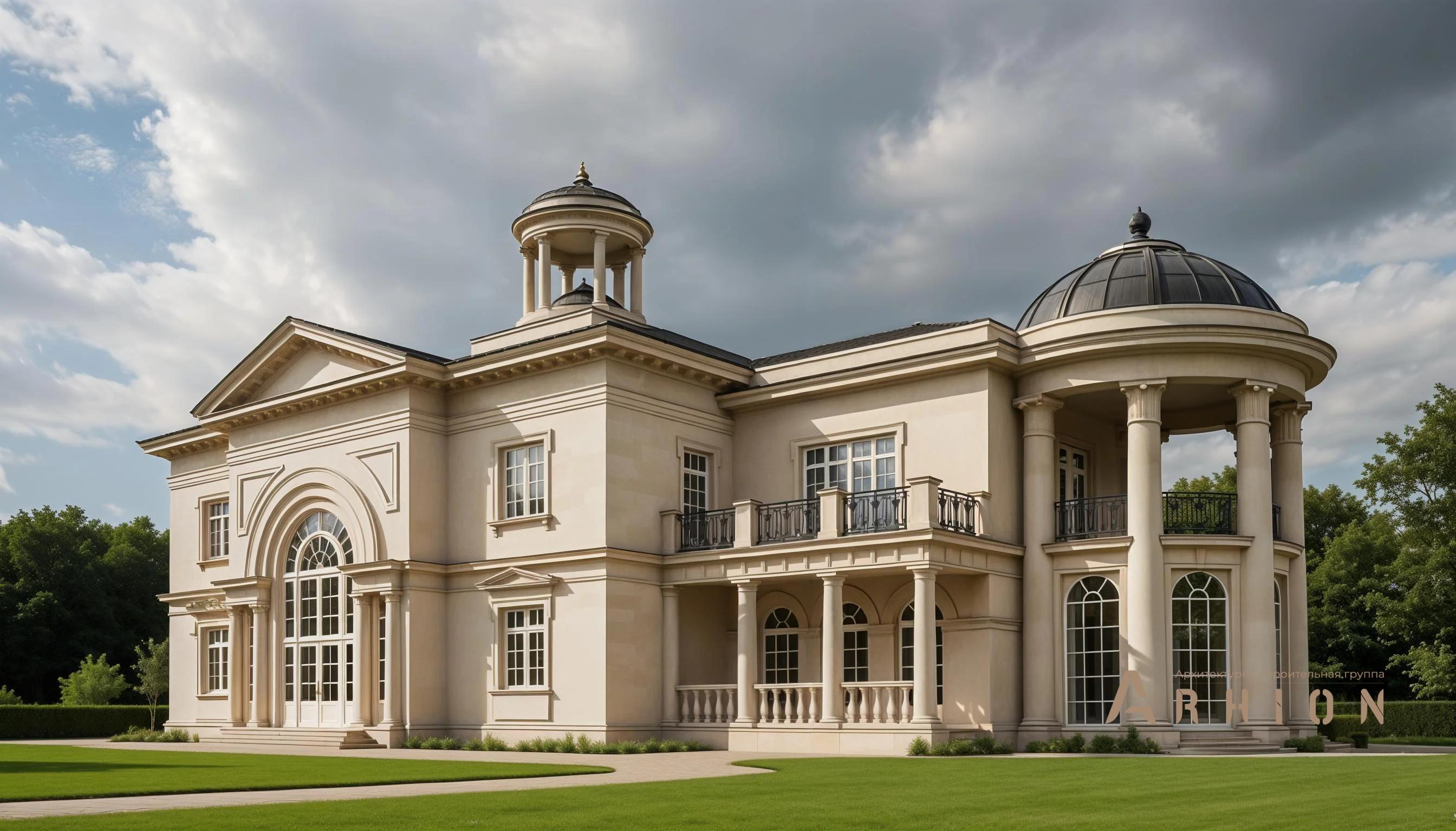 1. Проект двухэтажного дома в классическом стиле с многоскатной кровлей, AM-17, площадью - 520 кв c балконом, вторым светом