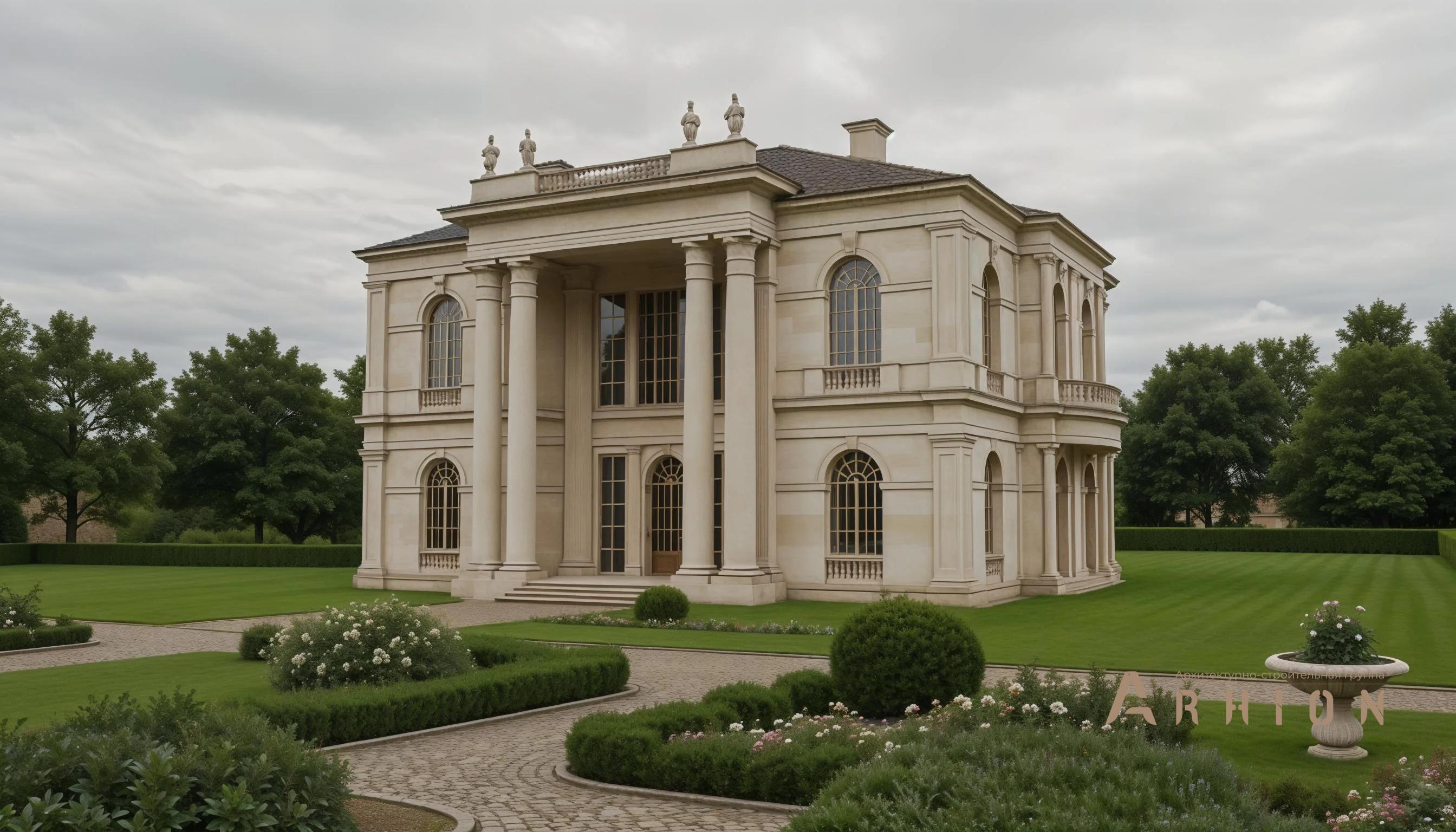 1. Проект двухэтажного дома в классическом стиле с многоскатной кровлей, AM-18, площадью - 900 кв c цокольным этажом, сауной, гаражом