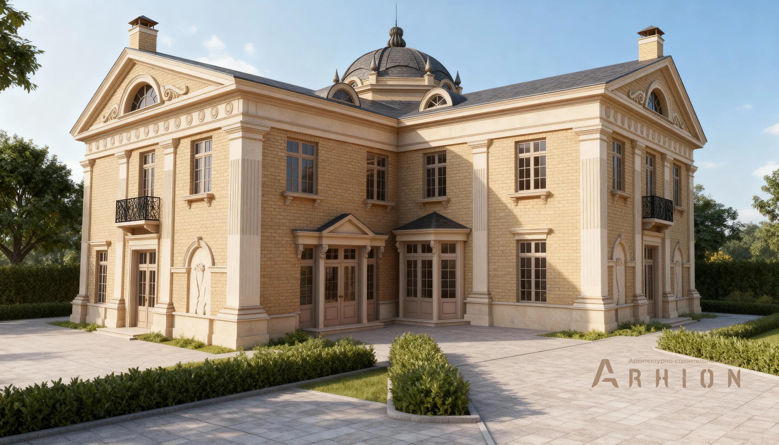 2. Проект двухэтажного дома в классическом стиле с многоскатной кровлей, AM-19, площадью - 580 кв c мансардой, эркером