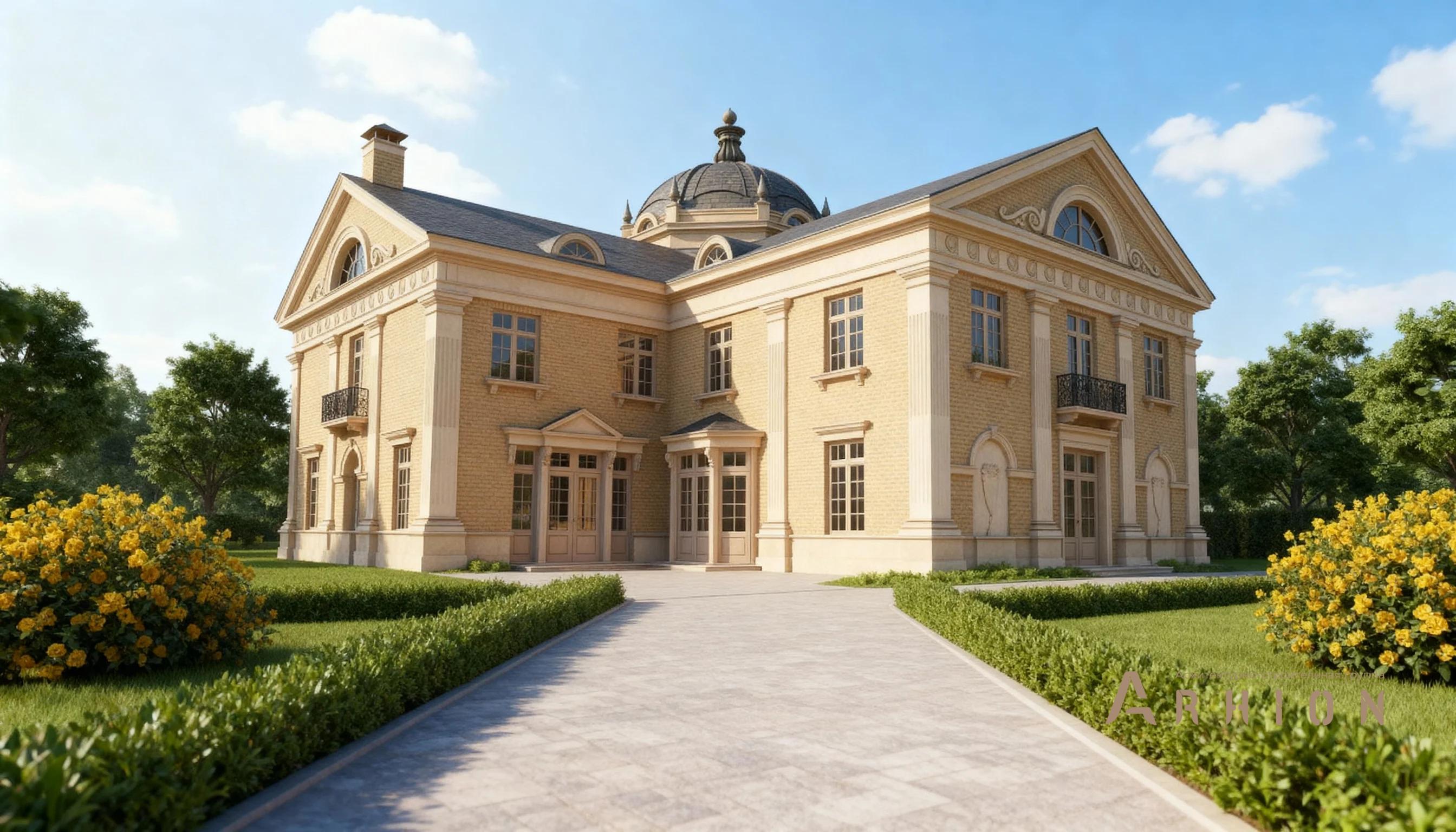 1. Проект двухэтажного дома в классическом стиле с многоскатной кровлей, AM-19, площадью - 580 кв c мансардой, эркером