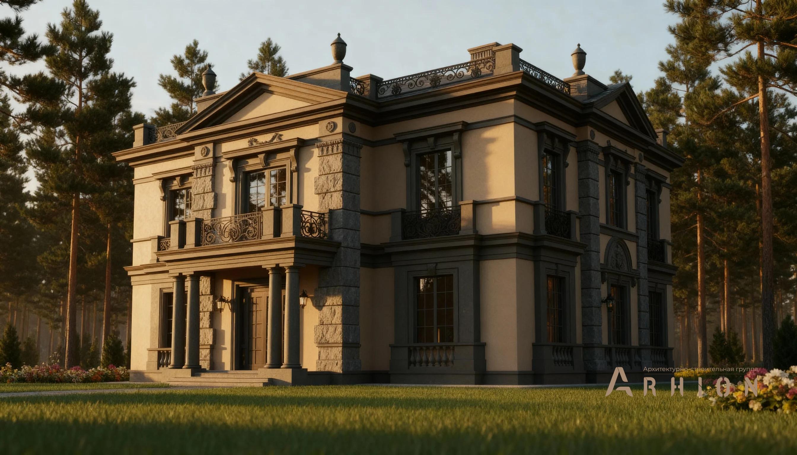 1. Проект двухэтажного дома в классическом стиле с многоскатной кровлей, AM-22, площадью - 428 кв c цокольным этажом, вторым светом