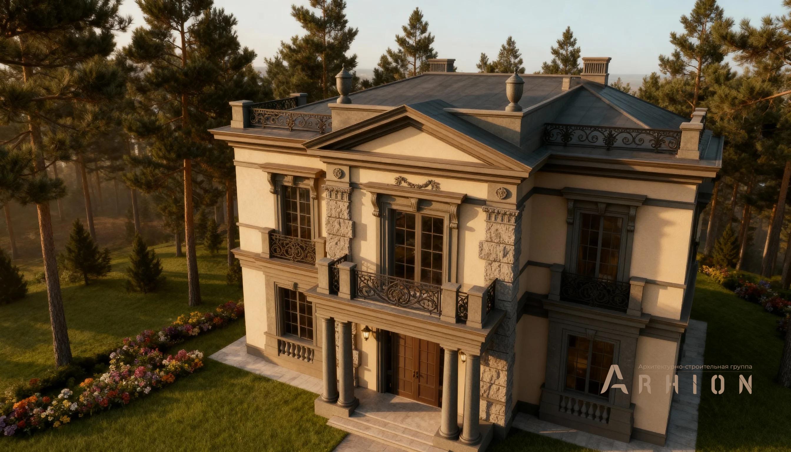 2. Проект двухэтажного дома в классическом стиле с многоскатной кровлей, AM-22, площадью - 428 кв c цокольным этажом, вторым светом