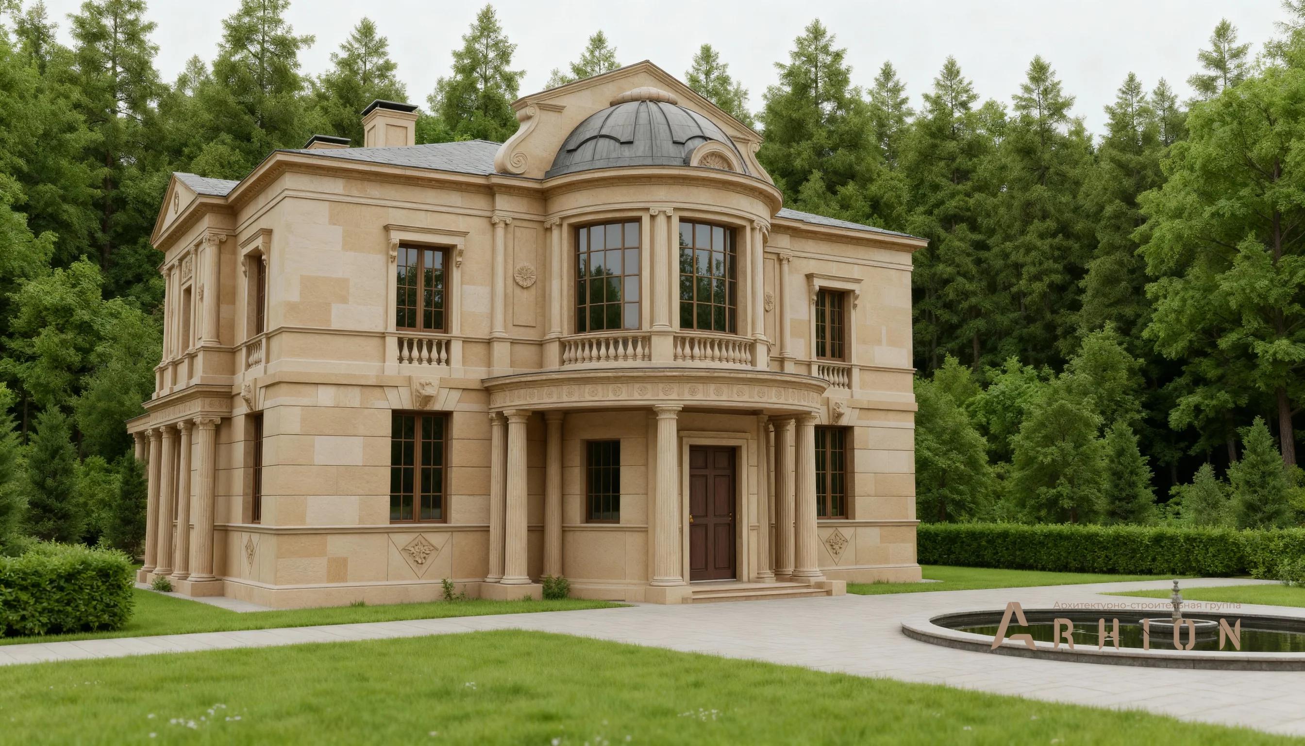 1. Проект двухэтажного дома в классическом стиле с многоскатной кровлей, AM-29, площадью - 460 кв c балконом, эркером