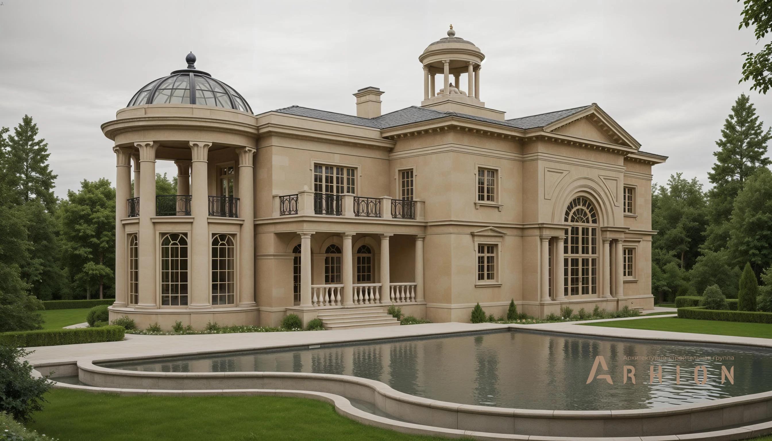 1. Проект двухэтажного дома в классическом стиле с многоскатной кровлей, AM-30, площадью - 520 кв c терассой, балконом, вторым светом