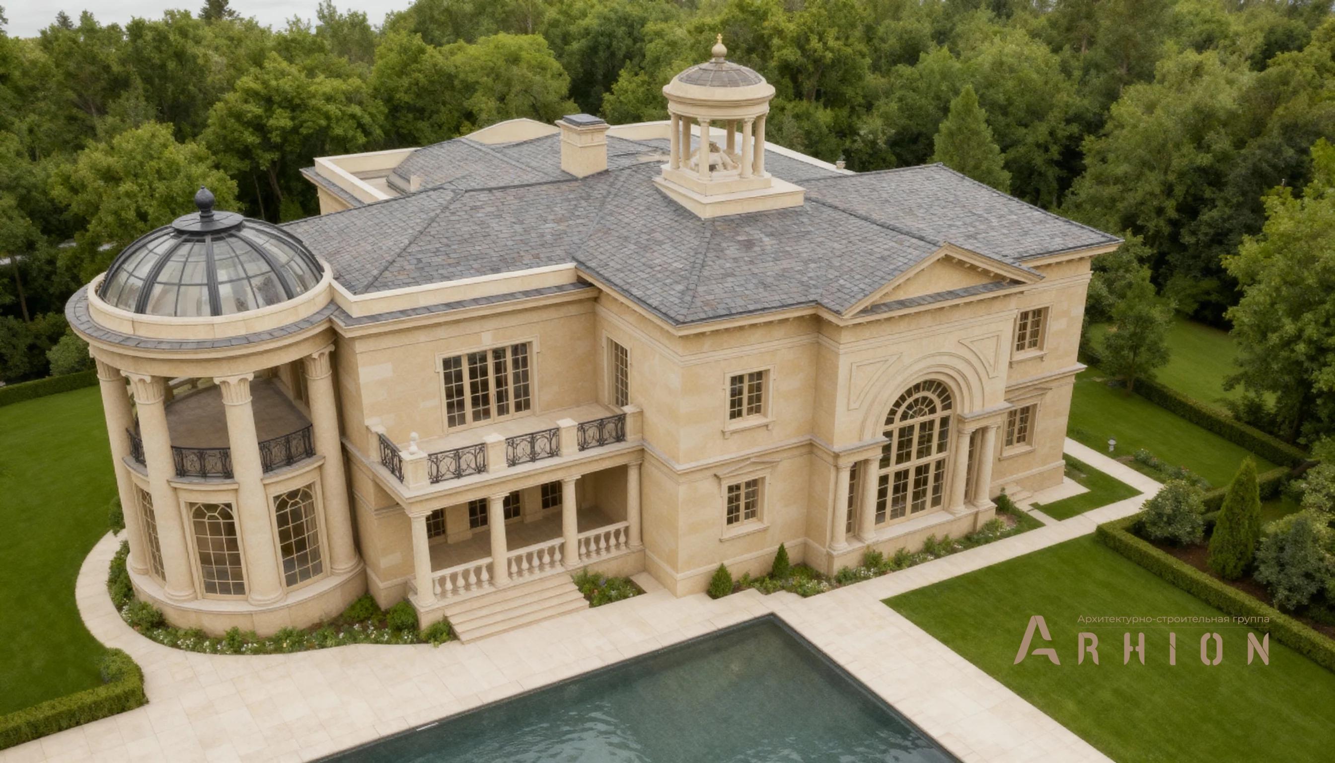 2. Проект двухэтажного дома в классическом стиле с многоскатной кровлей, AM-30, площадью - 520 кв c терассой, балконом, вторым светом