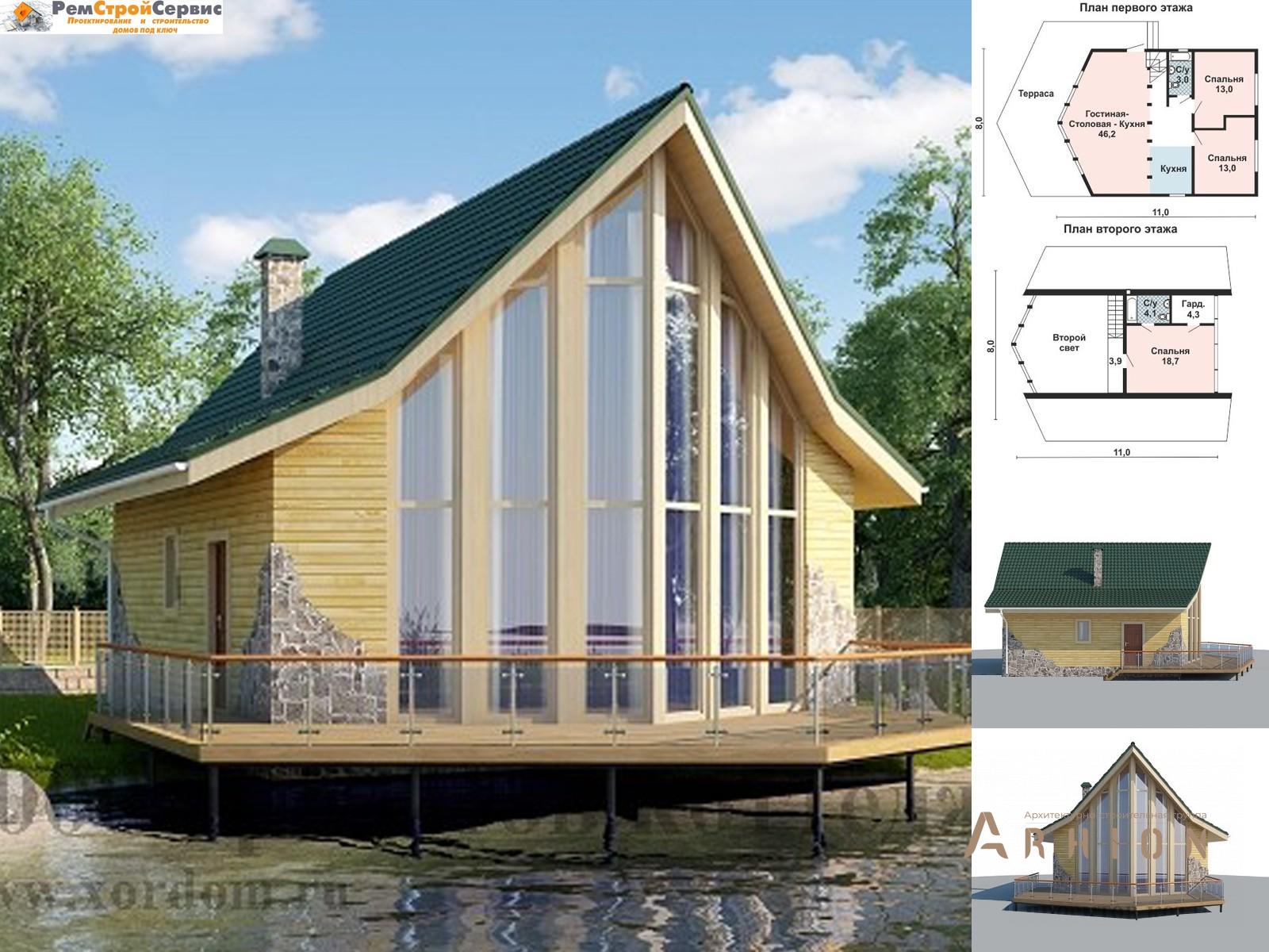 1. Проект двухэтажного дома в современном стиле с плоской кровлей , AS-2168, площадью - 106 кв c терассой