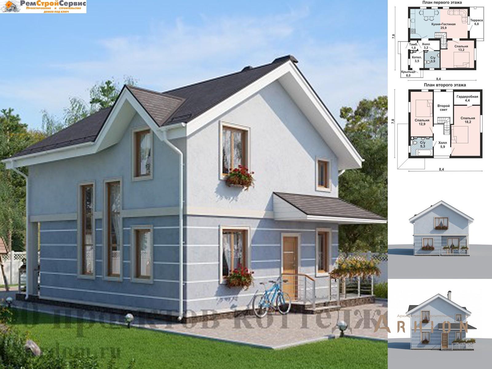 1. Проект двухэтажного дома в современном стиле с плоской кровлей , AS-2227, площадью - 103 кв