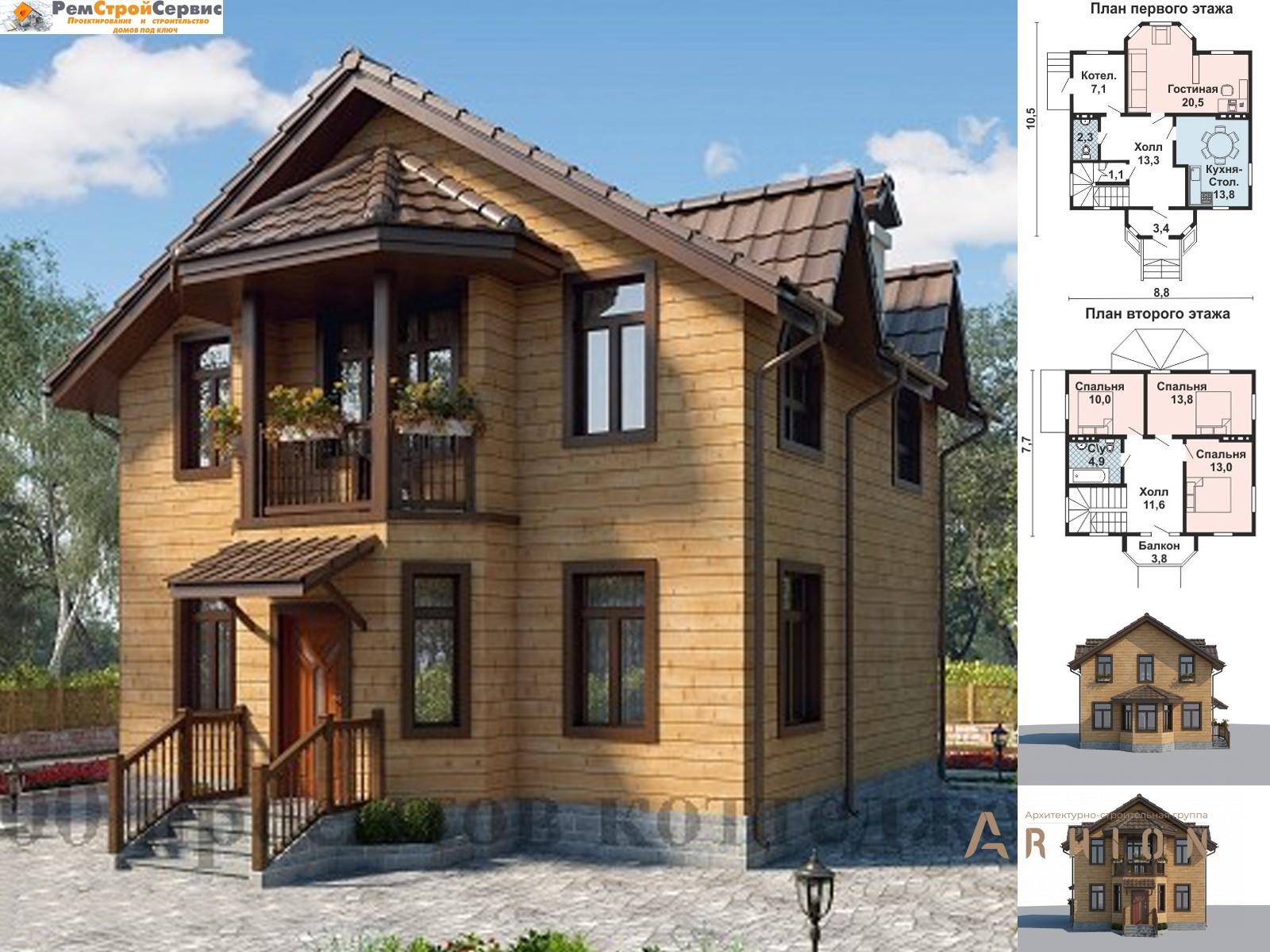 1. Проект двухэтажного дома в современном стиле с плоской кровлей , AS-2246, площадью - 120 кв c балконом