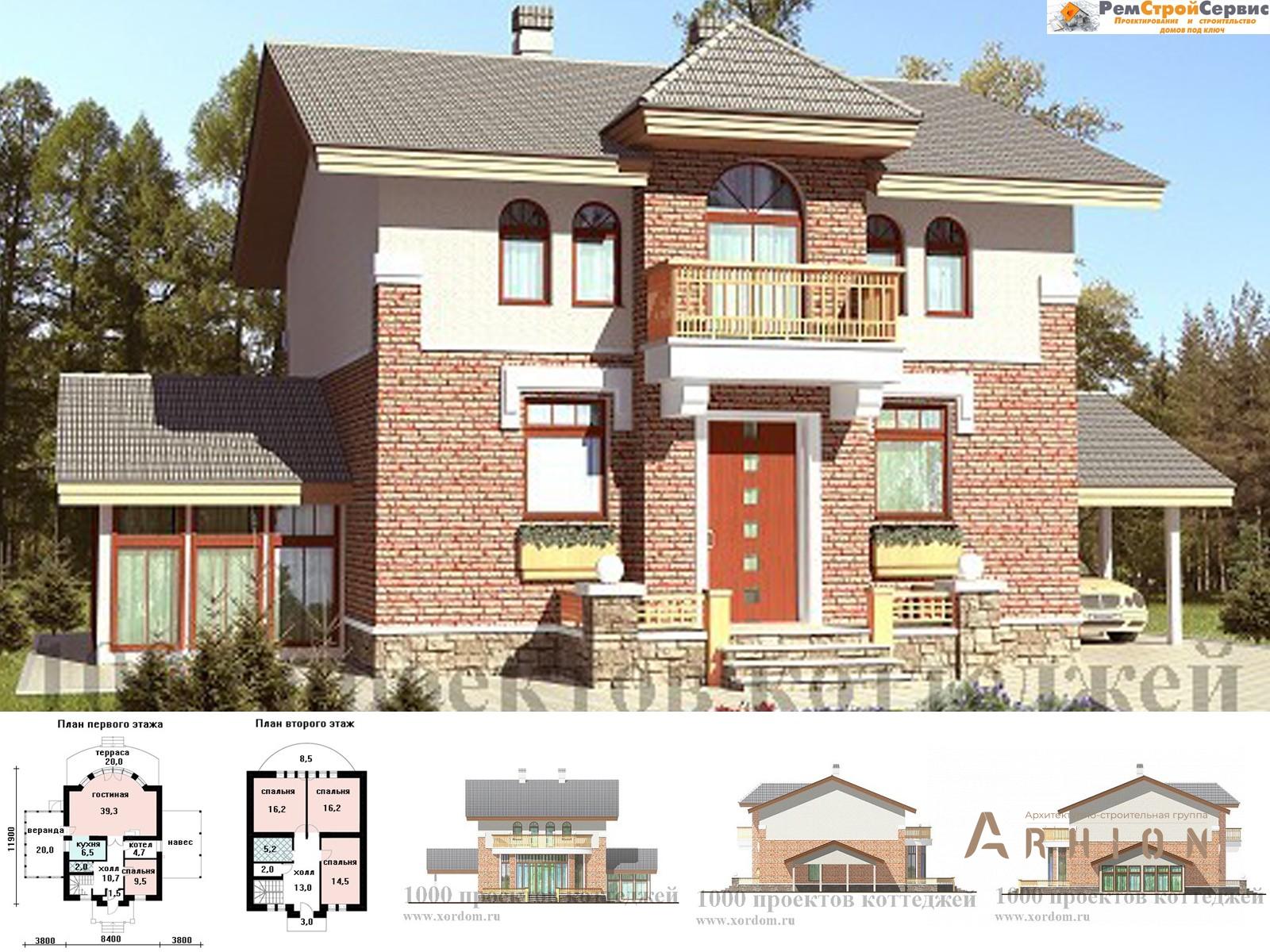 1. Проект двухэтажного дома в современном стиле с двускатной кровлей, AS-274, площадью - 141 кв c терассой