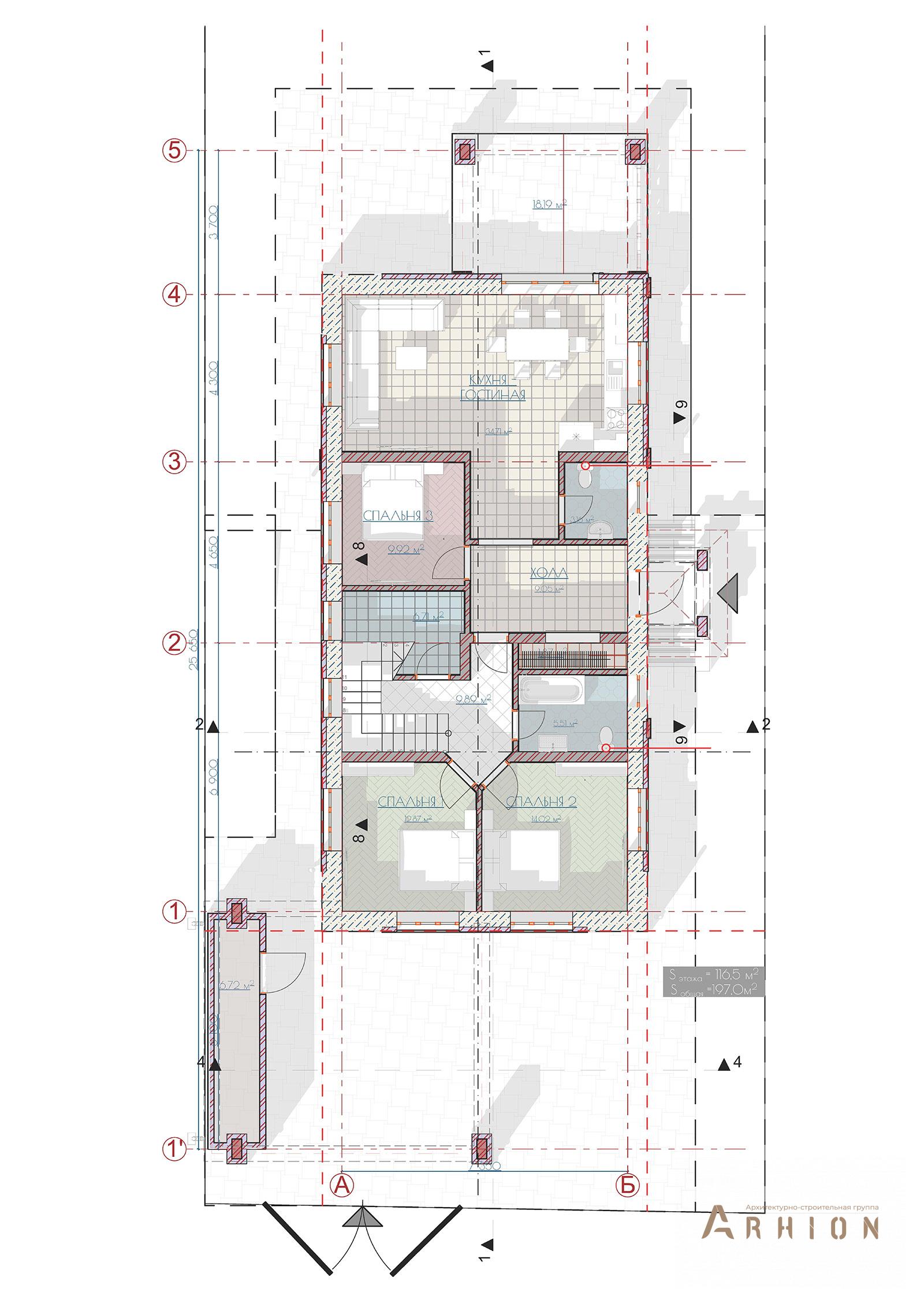 7. Проект двухэтажного дома в современном стиле с многоскатной кровлей, av-200, площадью - 394 кв c цокольным этажом, мансардой, терассой, гаражом