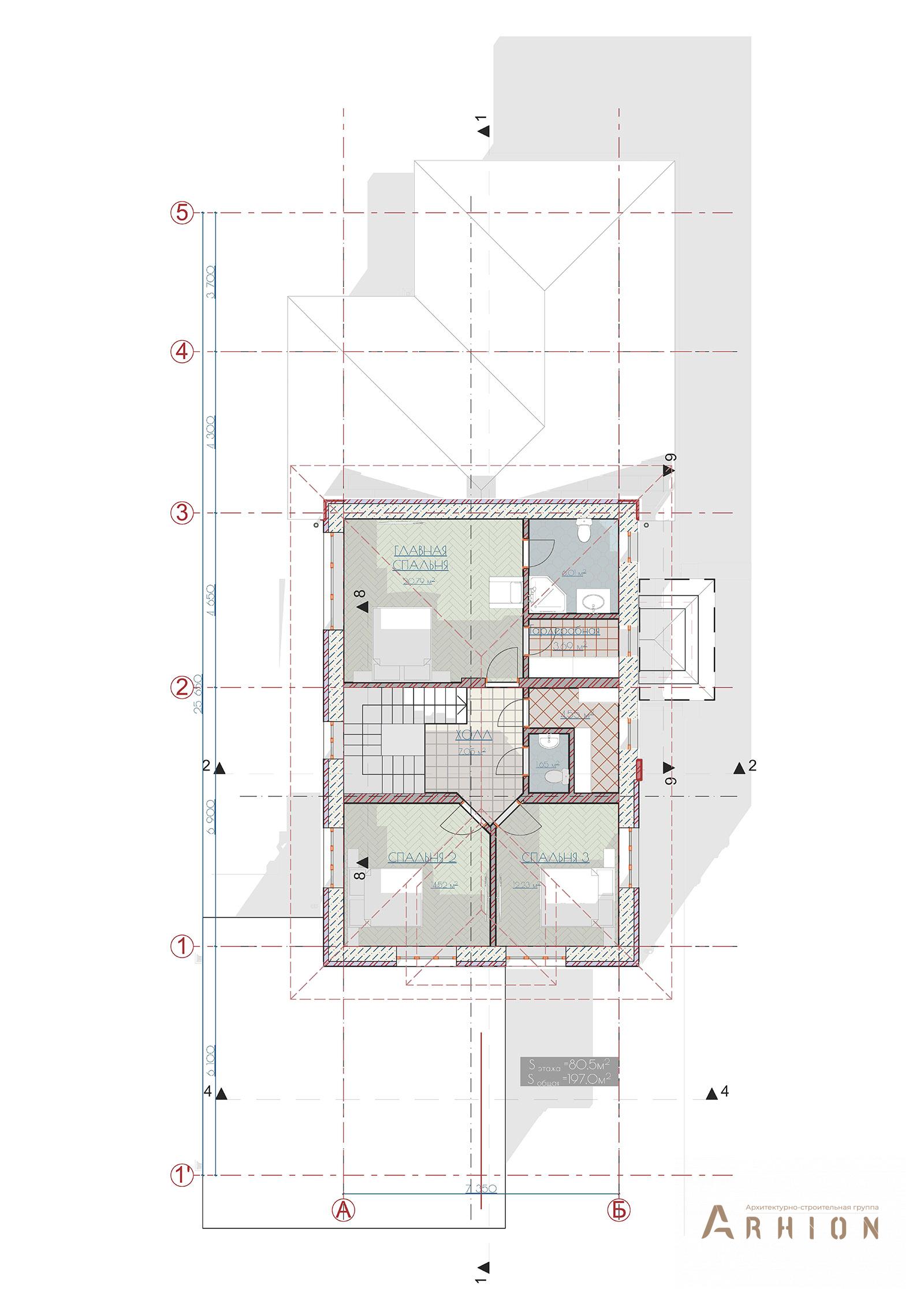 8. Проект двухэтажного дома в современном стиле с многоскатной кровлей, av-200, площадью - 394 кв c цокольным этажом, мансардой, терассой, гаражом