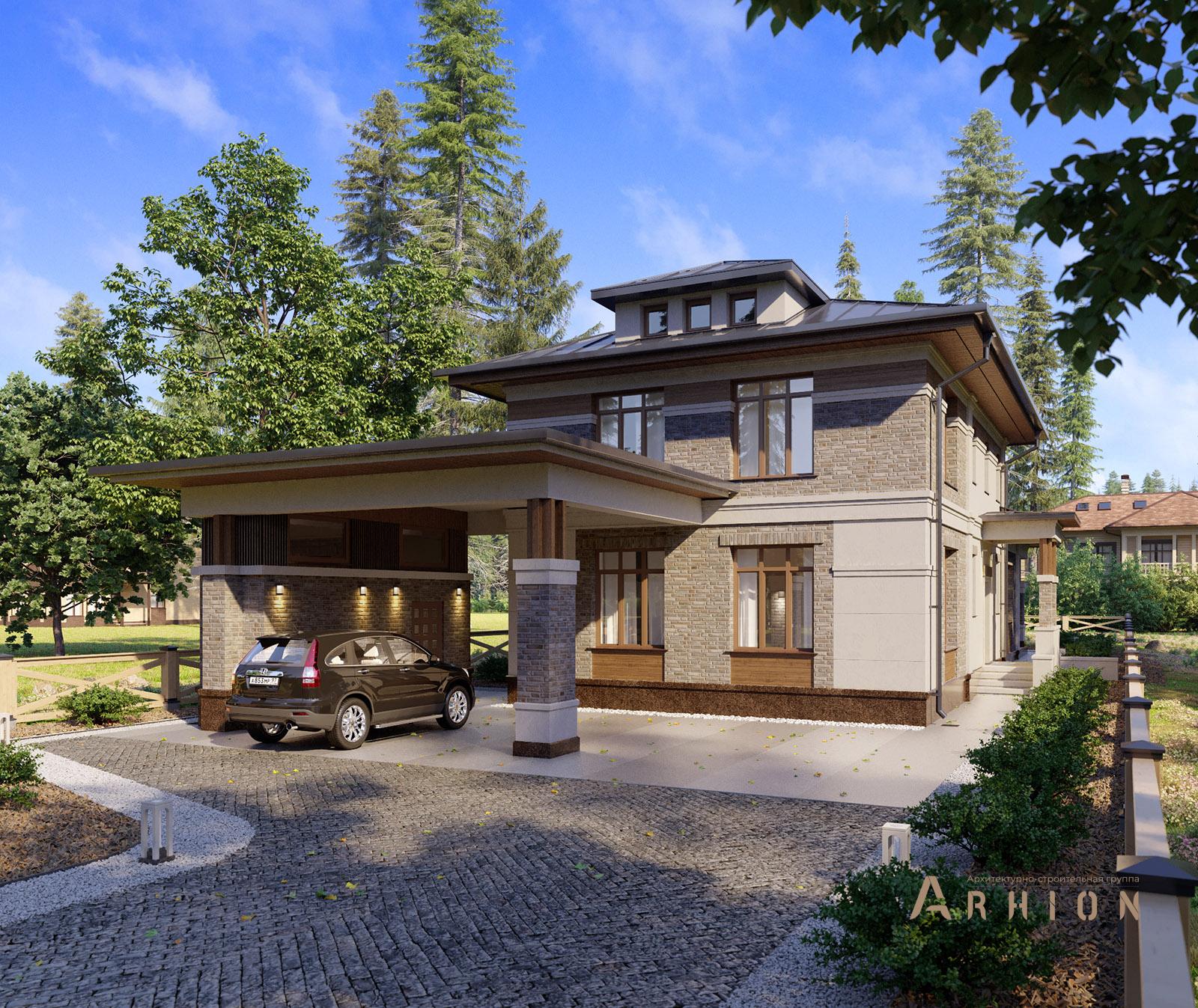 1. Проект двухэтажного дома в современном стиле с многоскатной кровлей, av-200, площадью - 394 кв c цокольным этажом, мансардой, терассой, гаражом