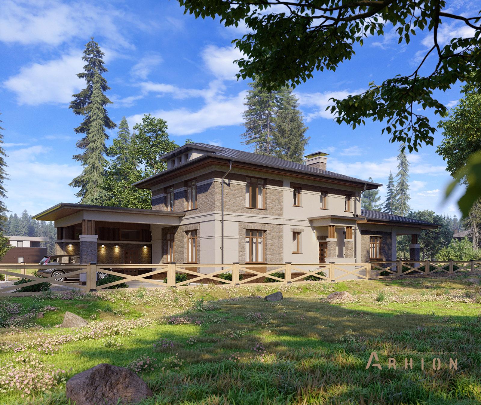 4. Проект двухэтажного дома в современном стиле с многоскатной кровлей, av-200, площадью - 394 кв c цокольным этажом, мансардой, терассой, гаражом