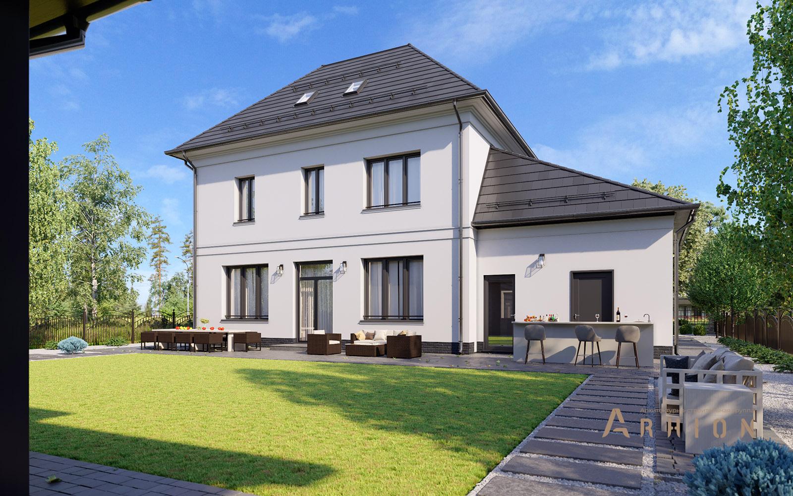 2. Проект двухэтажного дома в прованском стиле с многоскатной кровлей, av-348, площадью - 335 кв c мансардой, терассой, гаражом