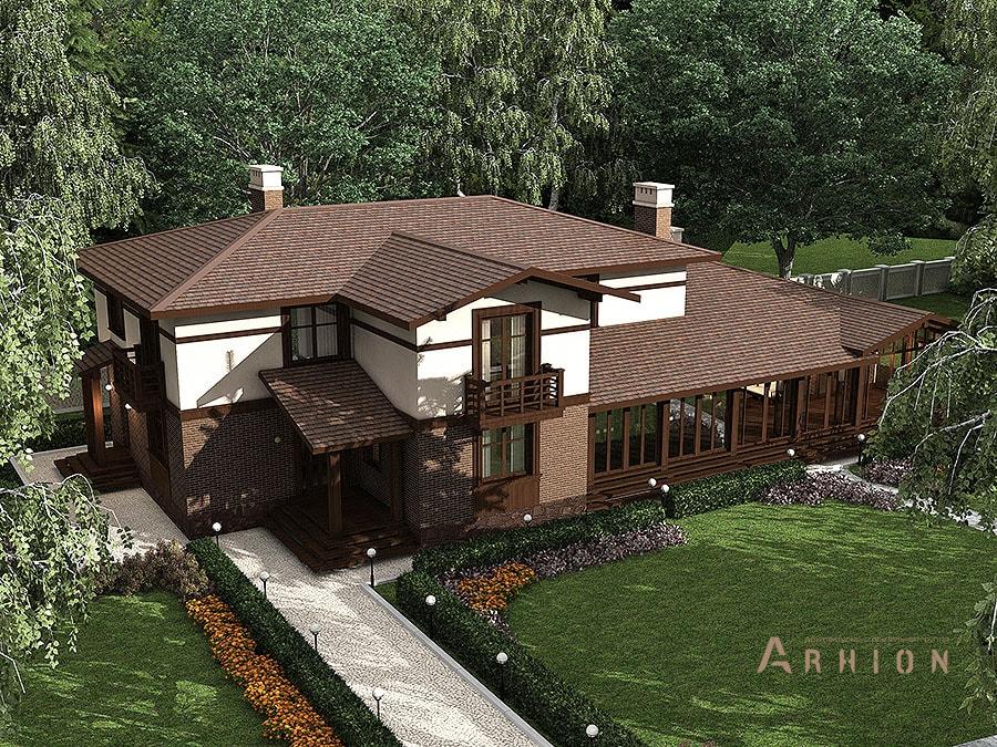 4. Проект двухэтажного дома в альпийском стиле с многоскатной кровлей, av-376, площадью - 376 кв c сауной, балконом, бассейном