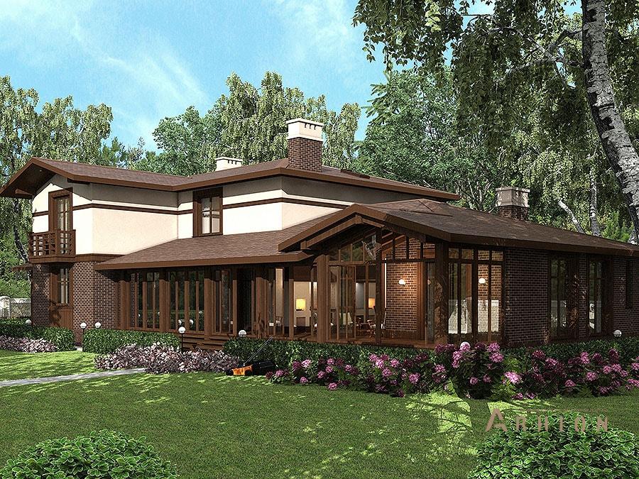 5. Проект двухэтажного дома в альпийском стиле с многоскатной кровлей, av-376, площадью - 376 кв c сауной, балконом, бассейном