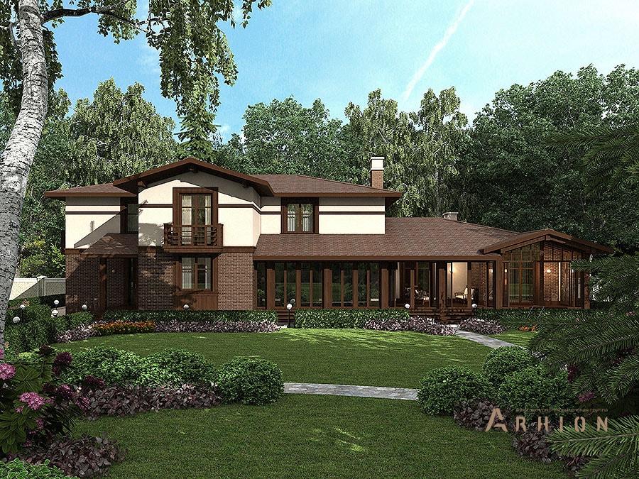 6. Проект двухэтажного дома в альпийском стиле с многоскатной кровлей, av-376, площадью - 376 кв c сауной, балконом, бассейном