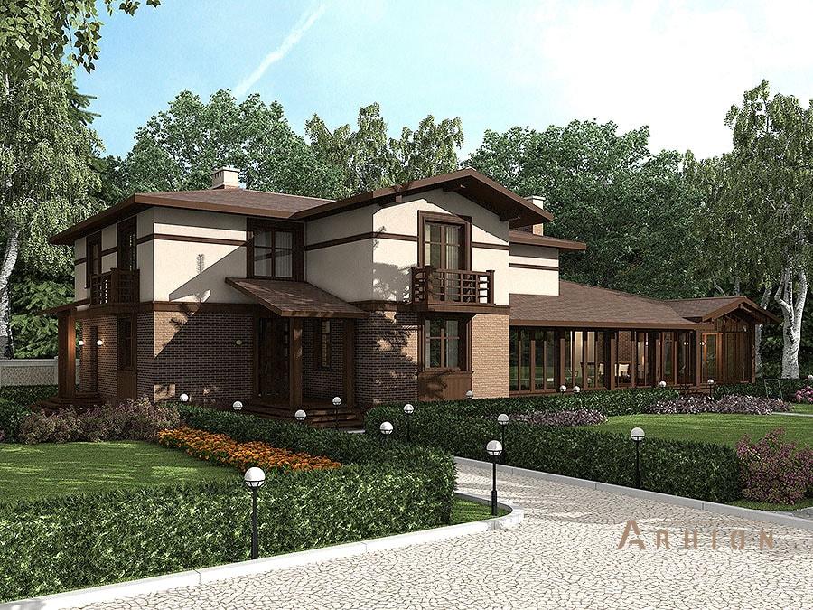 7. Проект двухэтажного дома в альпийском стиле с многоскатной кровлей, av-376, площадью - 376 кв c сауной, балконом, бассейном